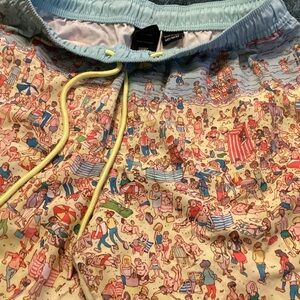 Beach Scene Swim Shorts with Drawstring